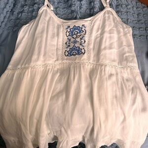 Torrid White Tank Top with Blue Embroidery